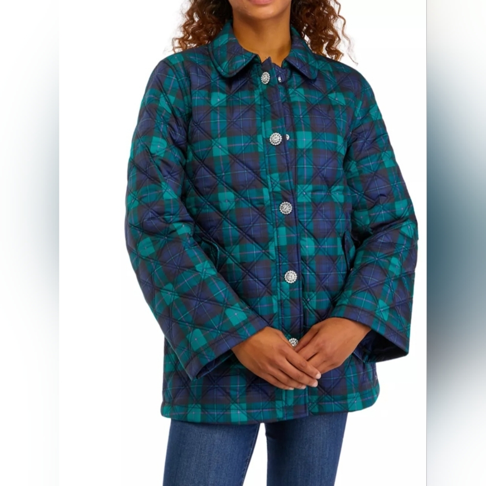 Crown‎ & Ivy Women's Quilted Topper Jacket Green Blue Size XXL